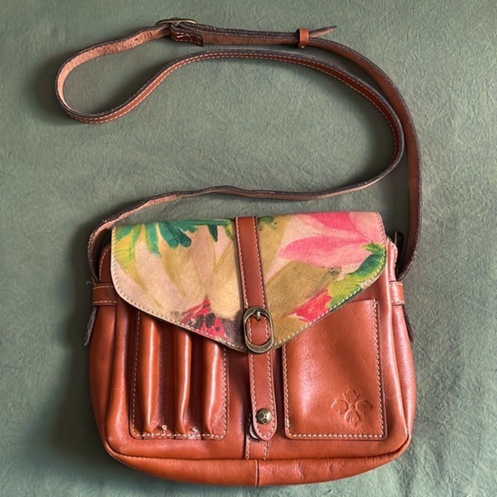 Patricia Nash Leather Crossbody Organizer Bag Floral Brown